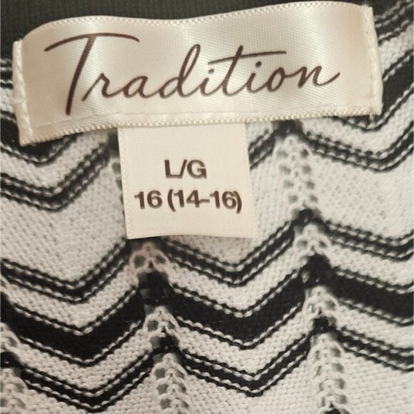 Tradition Womens Black & White Chevron Pattern Top Sz L/G 16 (14-16) - Picture 8 of 10